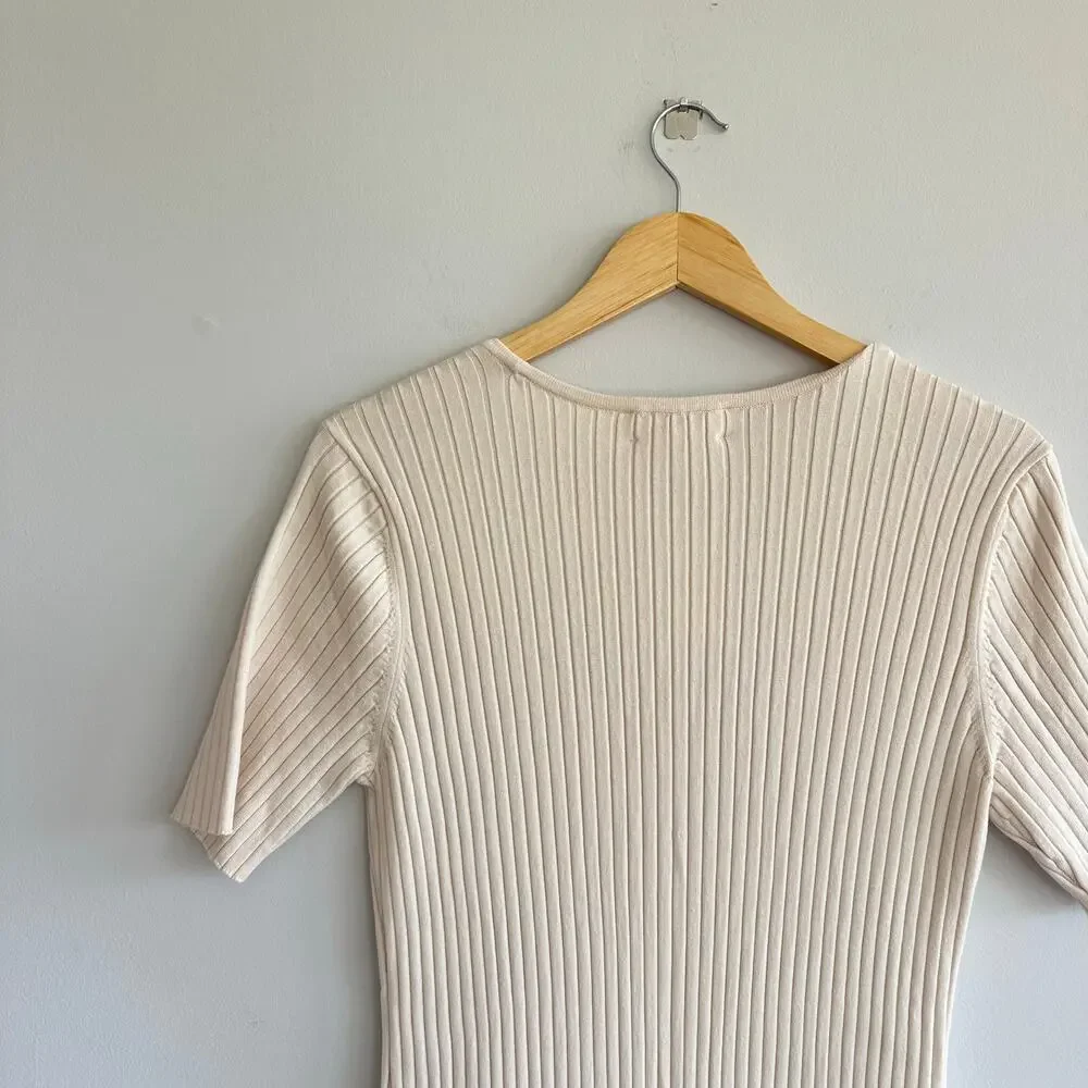 Rachel Parcell Ribbed Knit Scoop Neck Short Sleeve Midi Dress Beige Faded L - Picture 11 of 11